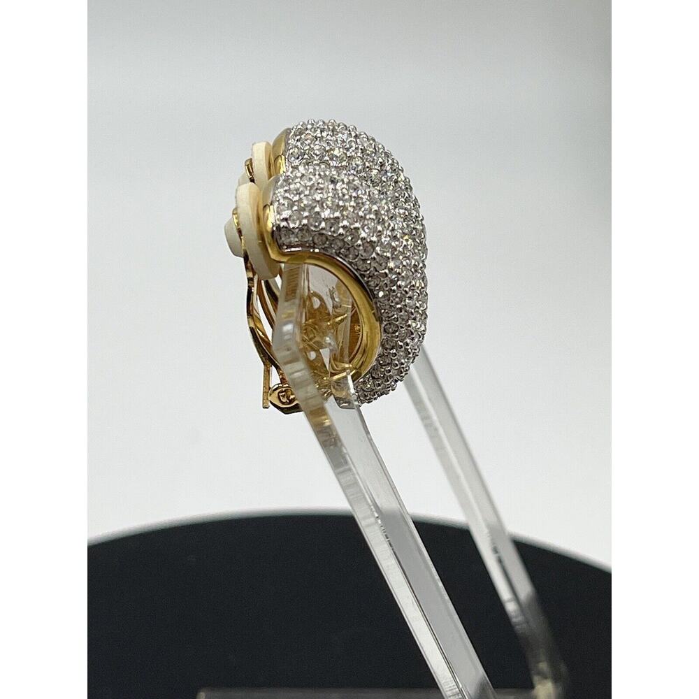 Swarovski Vintage Swan Signed Pave Crystal Rhinestone Clip Ons‎ Hoop Earrings - Picture 5 of 16